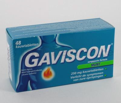GAVISCON MUNT 250 MG 48 KAUWTABLETTEN (geneesmiddel)